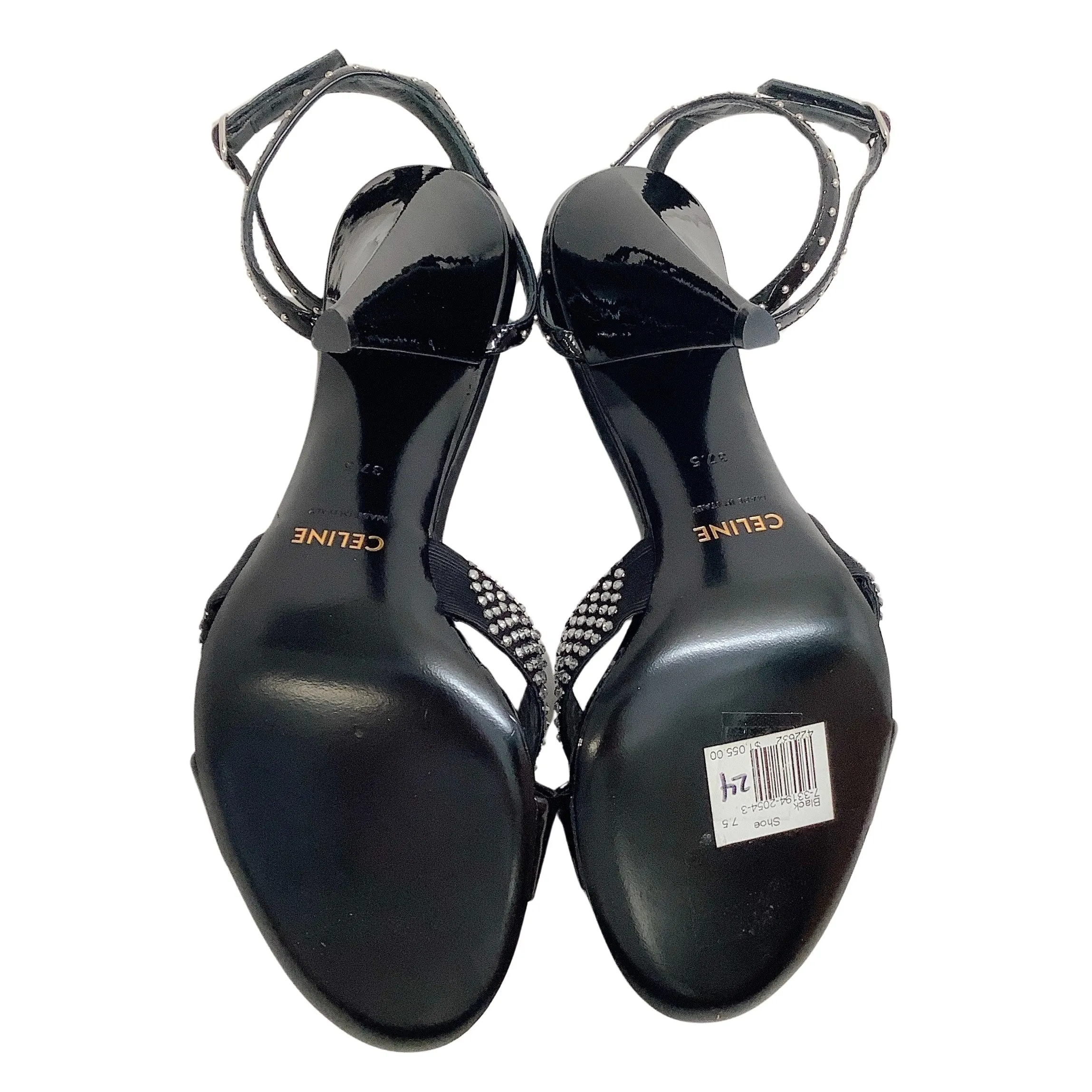 Celine Black Patent Edwige Sandals with Crystal Embellishments