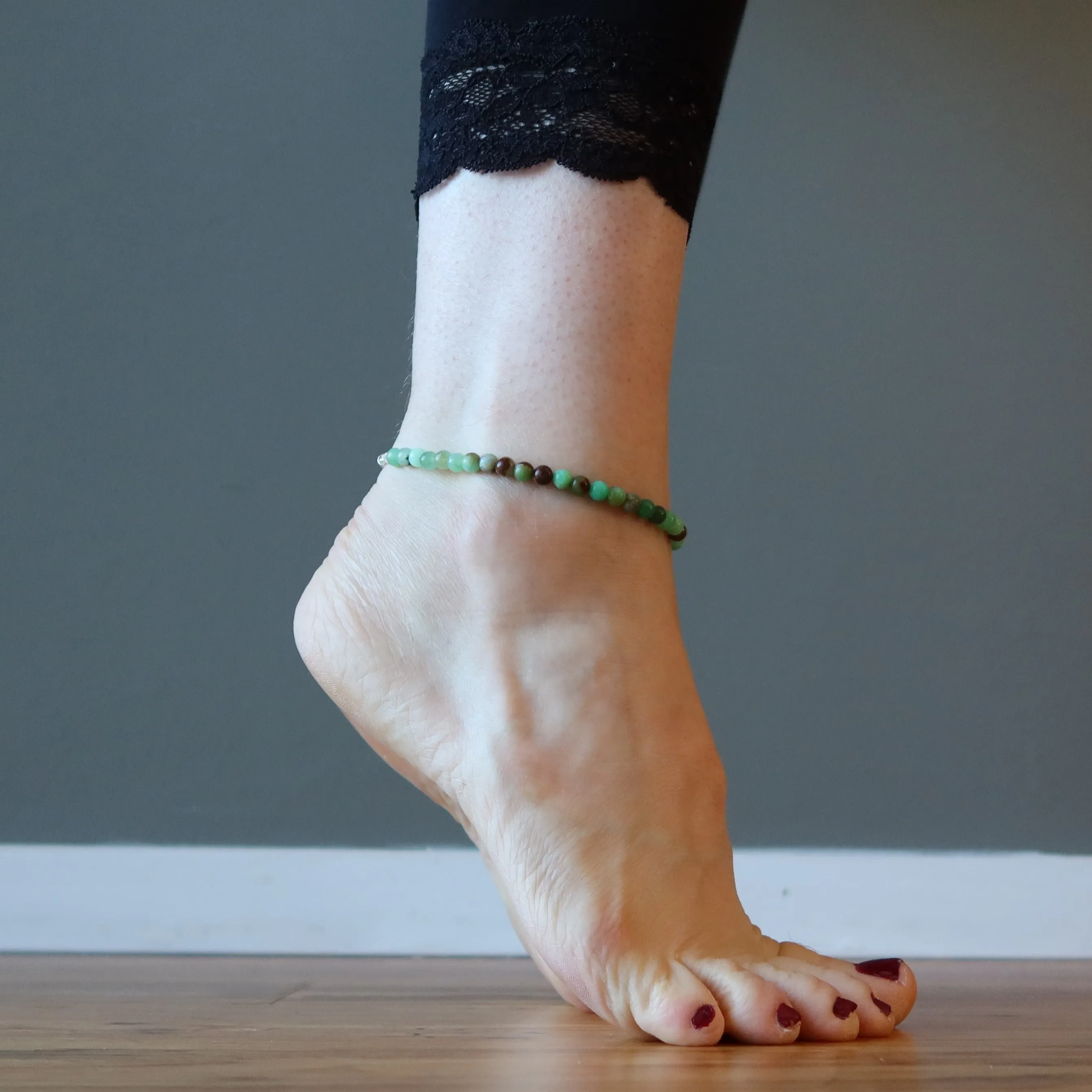 Chrysoprase Anklet Bask in Healing Limelight Deluxe Crystals