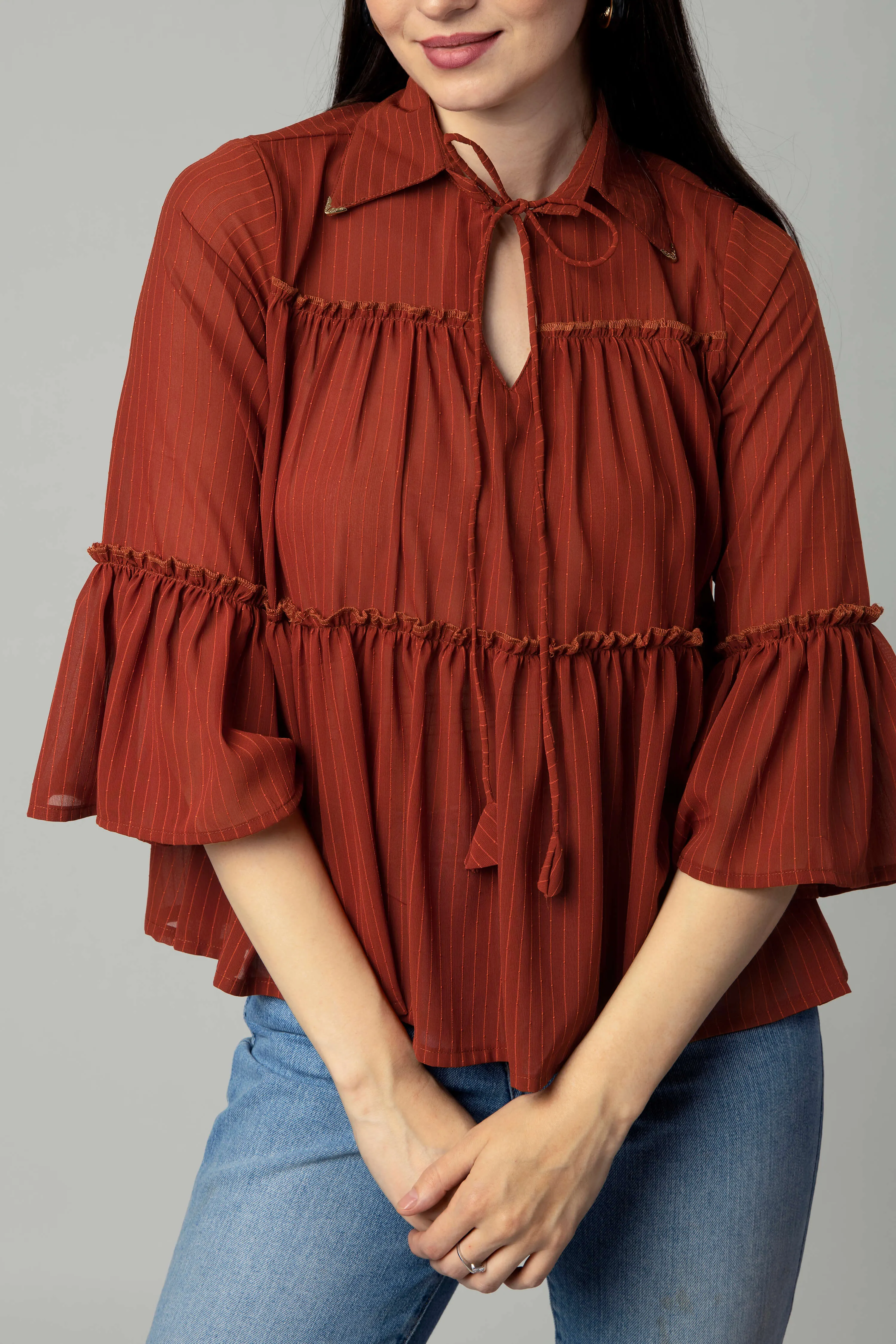 Collar Neck Knot Blouson Top