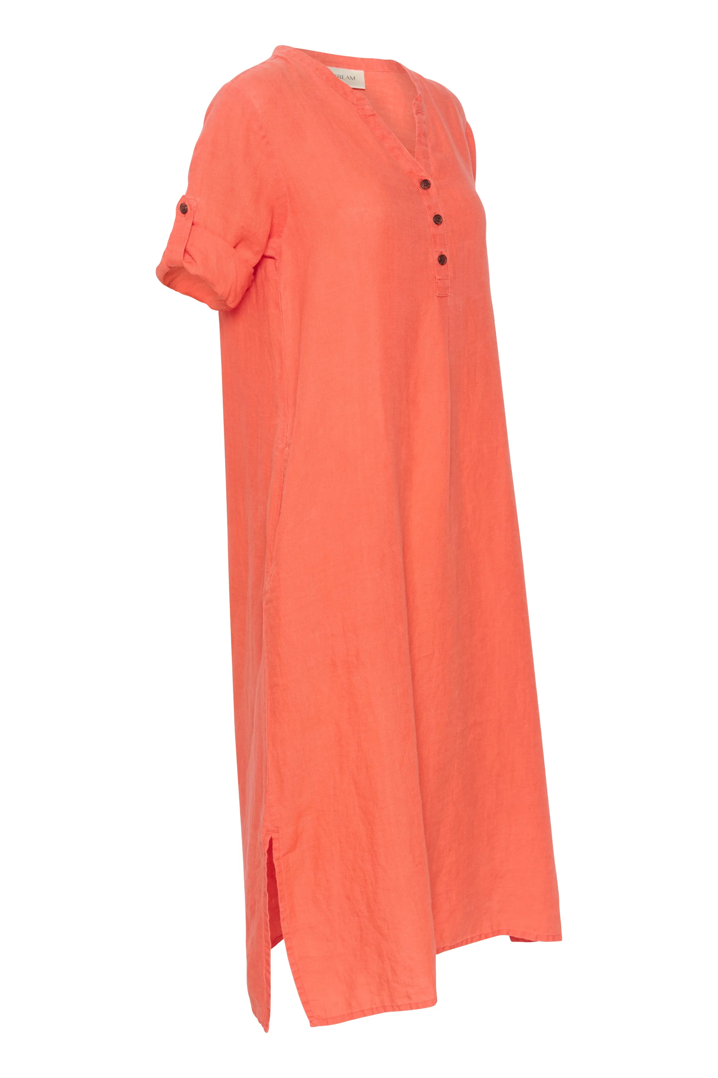 Cream CRBellis Linen Dress | Hot Coral