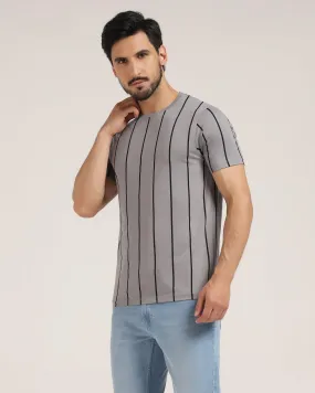 Crew Neck Taupe Grey Stripe T-Shirt - Ginger