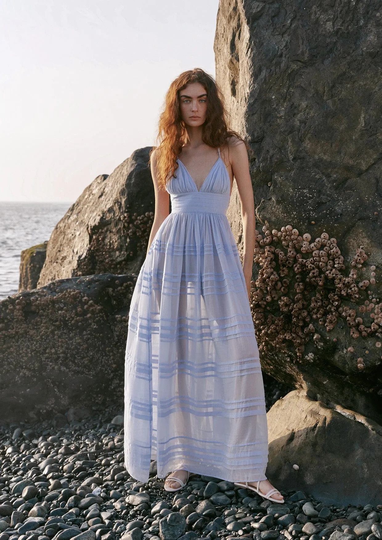 Delphinium Open Back Sheer Silk Maxi Dress