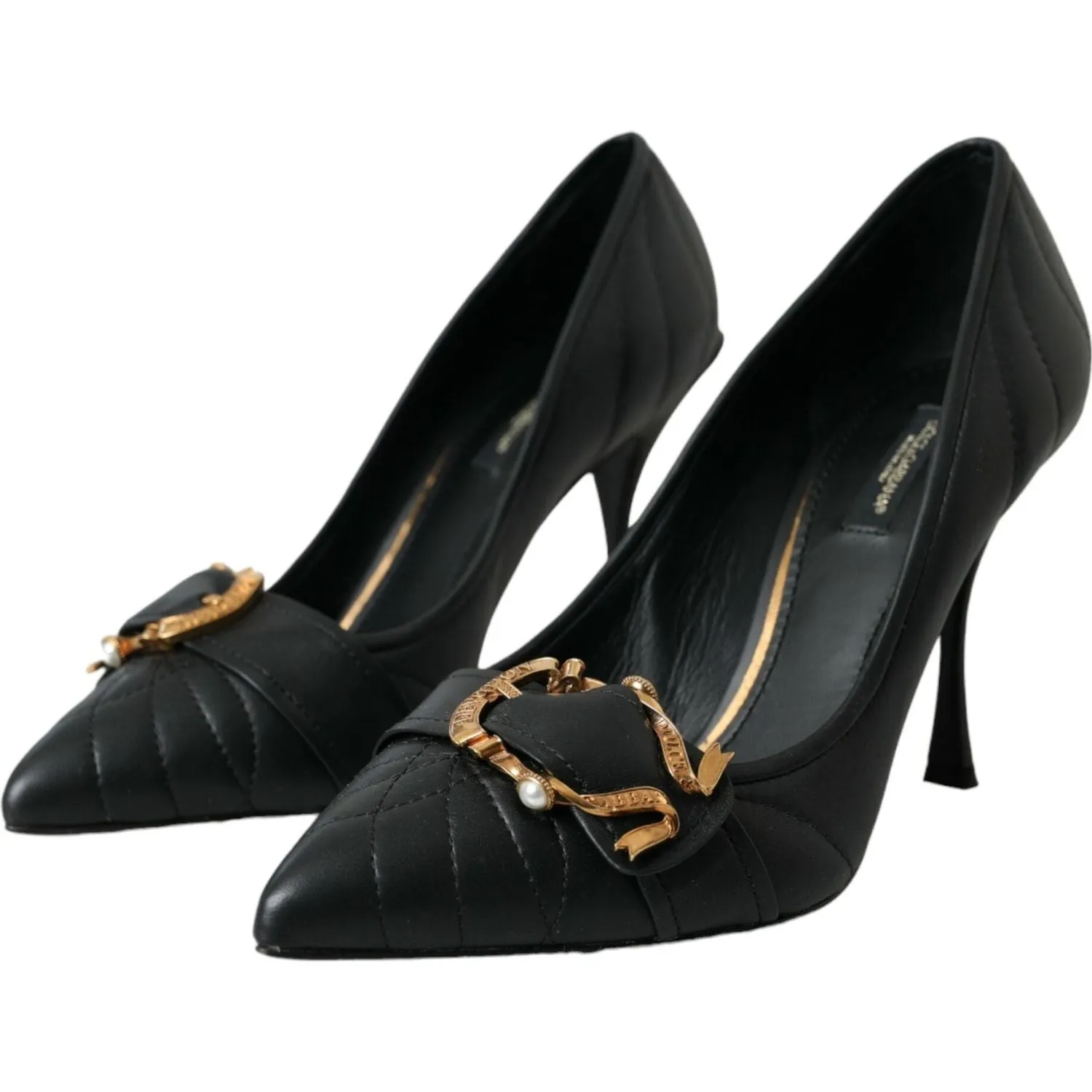 Dolce & Gabbana Black Devotion Leather Heels Pumps Shoes