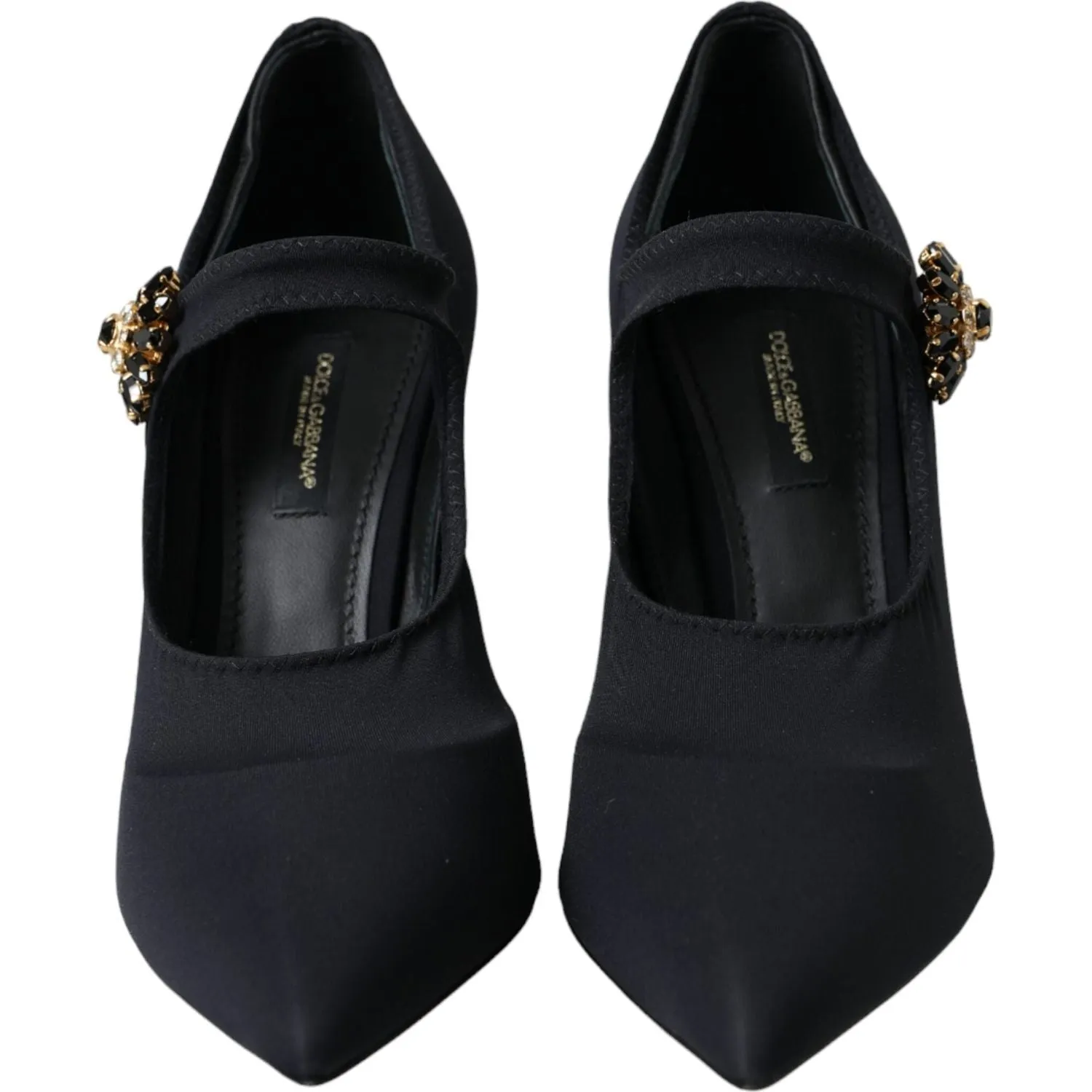 Dolce & Gabbana Black Mary Jane Jersey Crystal Pumps Shoes