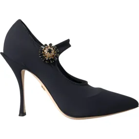 Dolce & Gabbana Black Mary Jane Jersey Crystal Pumps Shoes