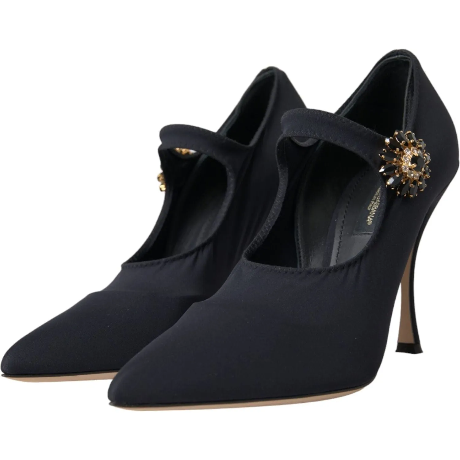 Dolce & Gabbana Black Mary Jane Jersey Crystal Pumps Shoes