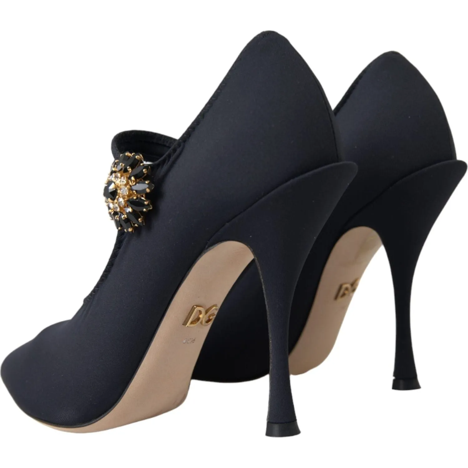 Dolce & Gabbana Black Mary Jane Jersey Crystal Pumps Shoes