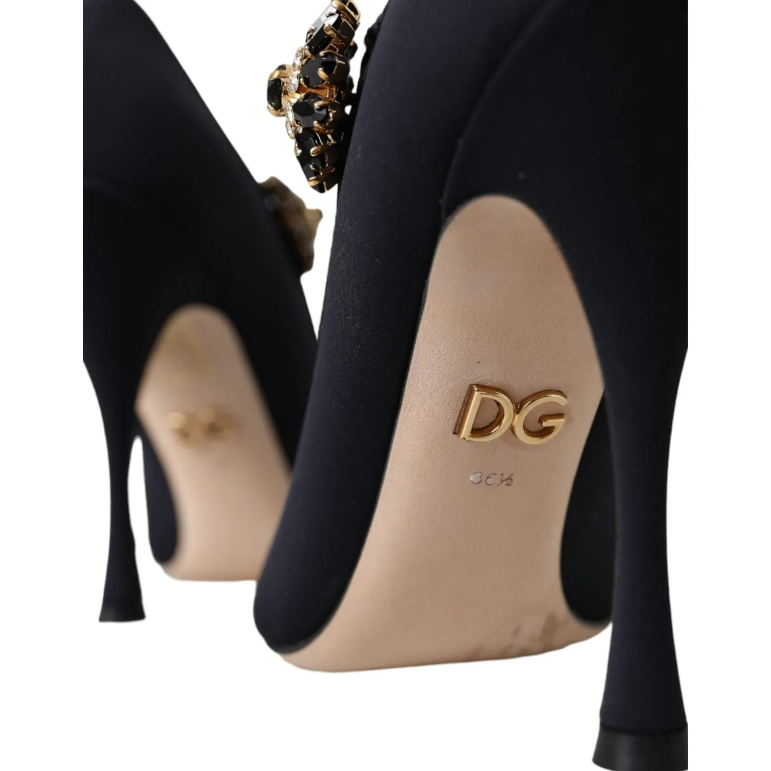 Dolce & Gabbana Black Mary Jane Jersey Crystal Pumps Shoes