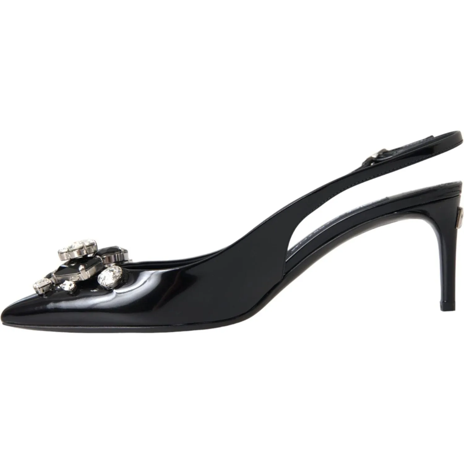 Dolce & Gabbana Black Patent Leather Crystal Slingback Shoes