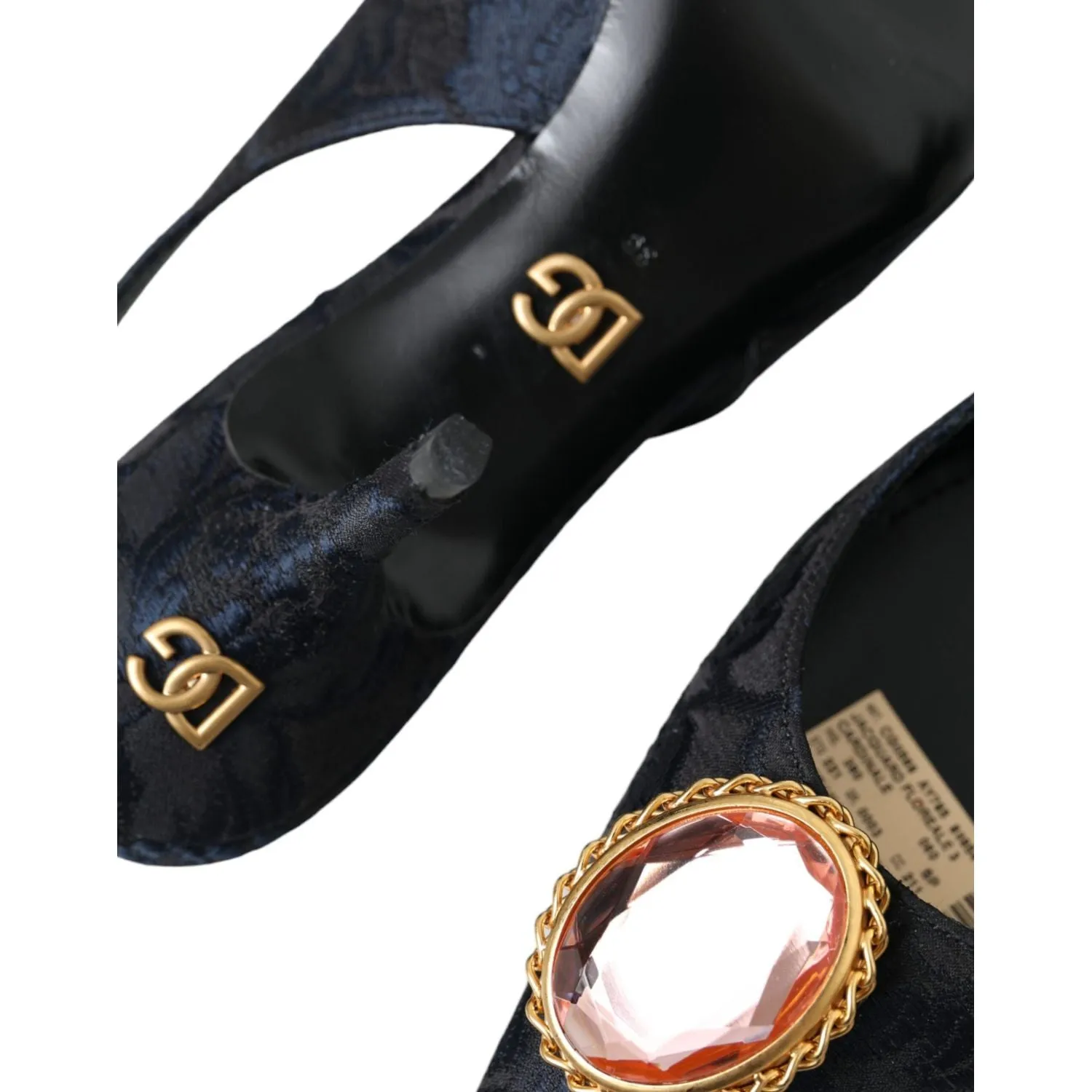 Dolce & Gabbana Blue Jacquard Crystal Slingback Heel Shoes