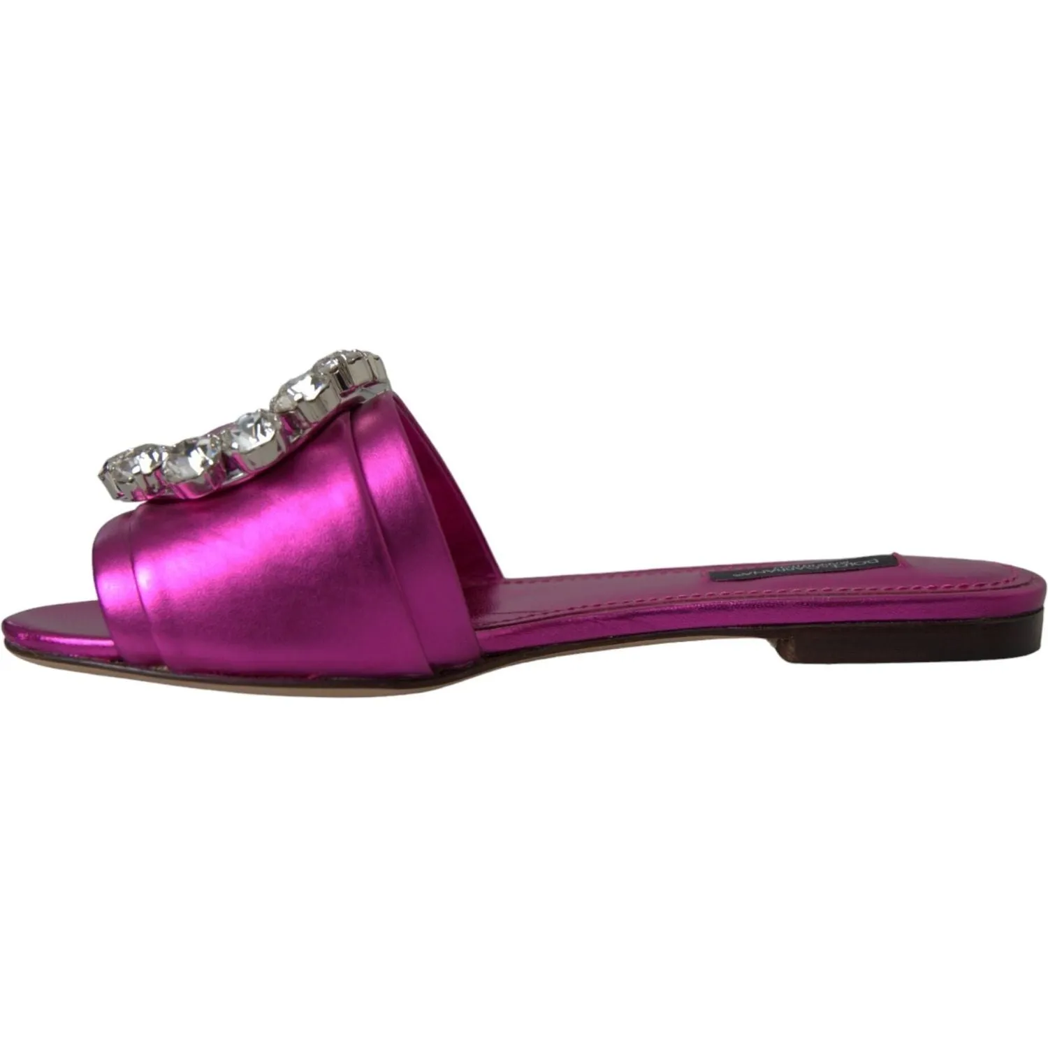 Dolce & Gabbana Fuchsia Crystal Leather Flats Sandals Shoes