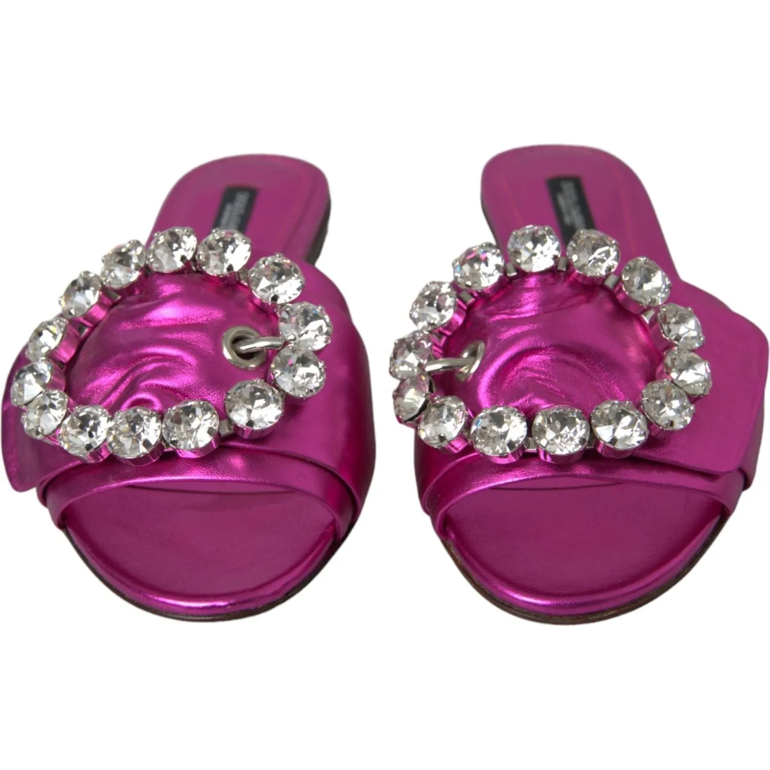 Dolce & Gabbana Fuchsia Crystal Leather Flats Sandals Shoes