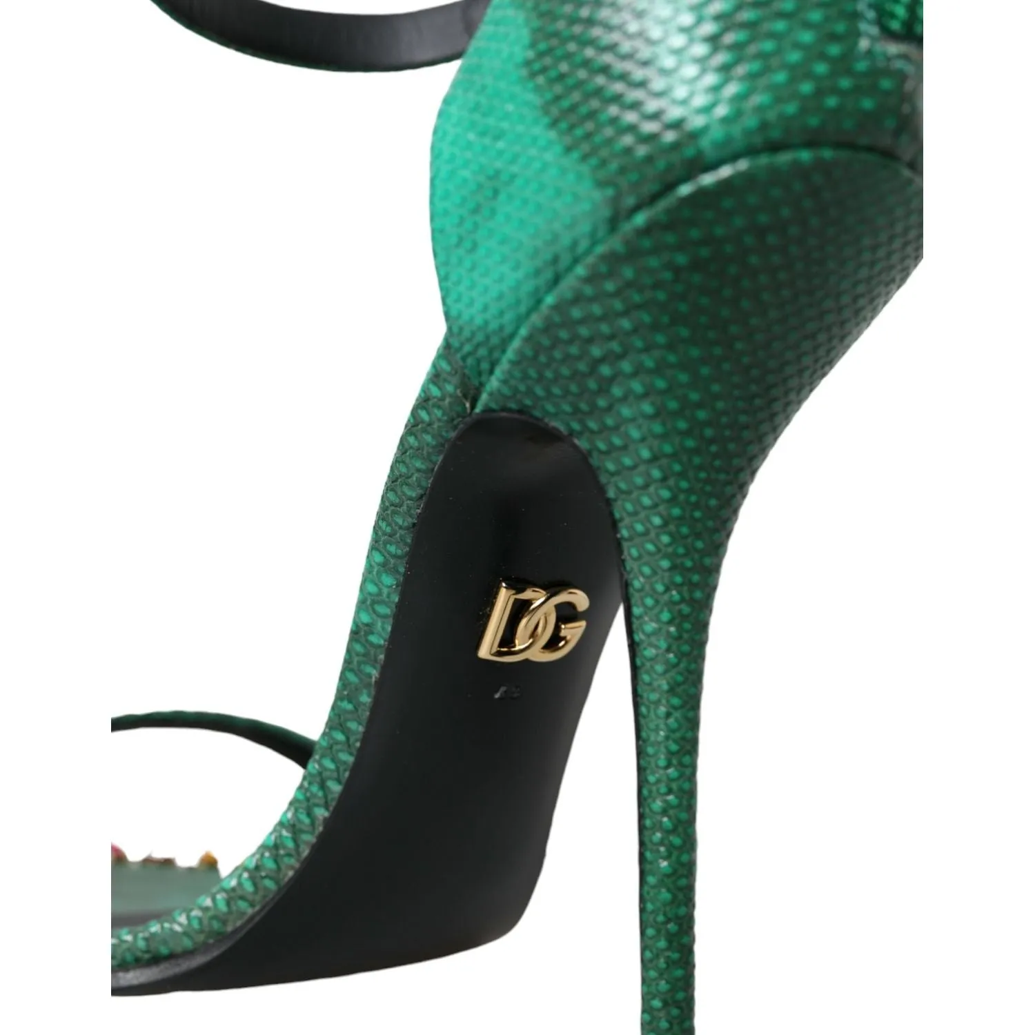 Dolce & Gabbana Green Exotic Leather Crystal Sandals Shoes