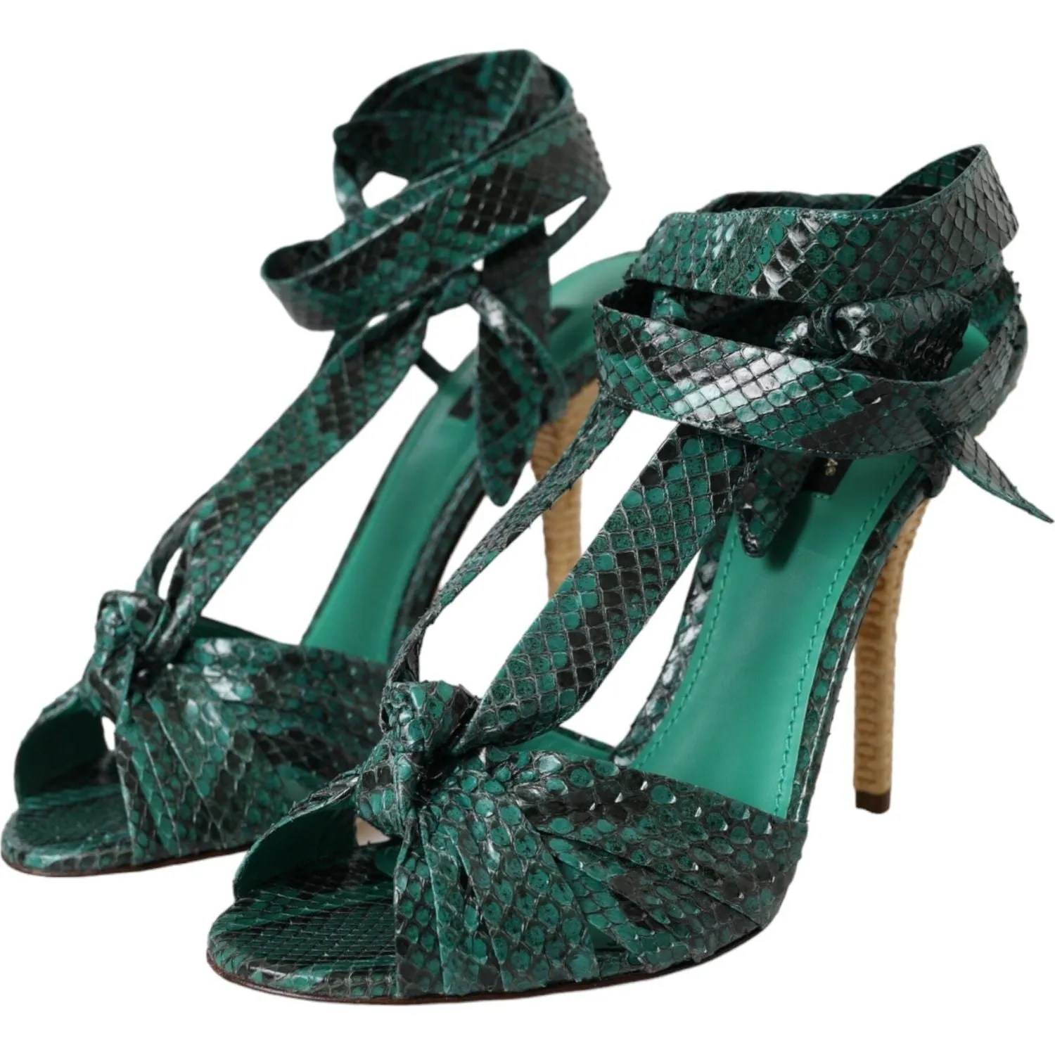 Dolce & Gabbana Green Exotic Leather Heels Sandals Shoes