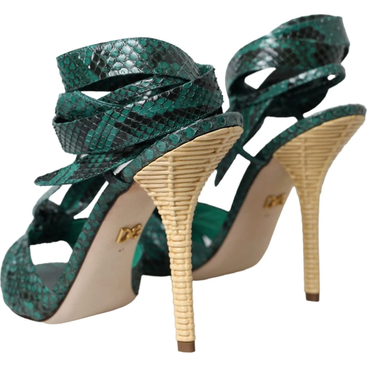 Dolce & Gabbana Green Exotic Leather Heels Sandals Shoes