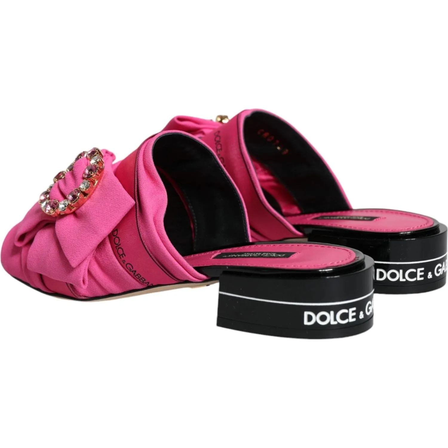 Dolce & Gabbana Pink Black Crystal Slides Sandals Shoes