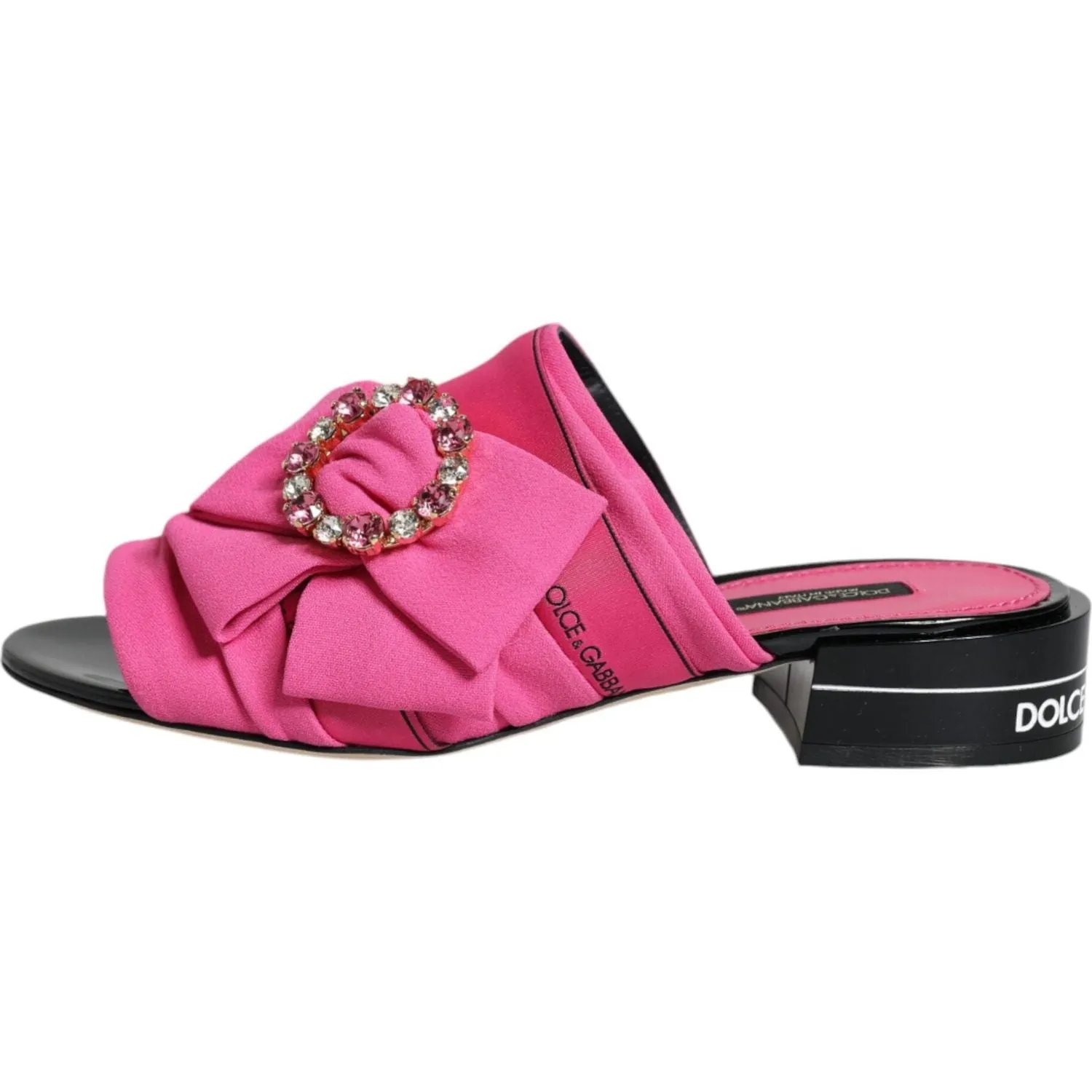 Dolce & Gabbana Pink Black Crystal Slides Sandals Shoes