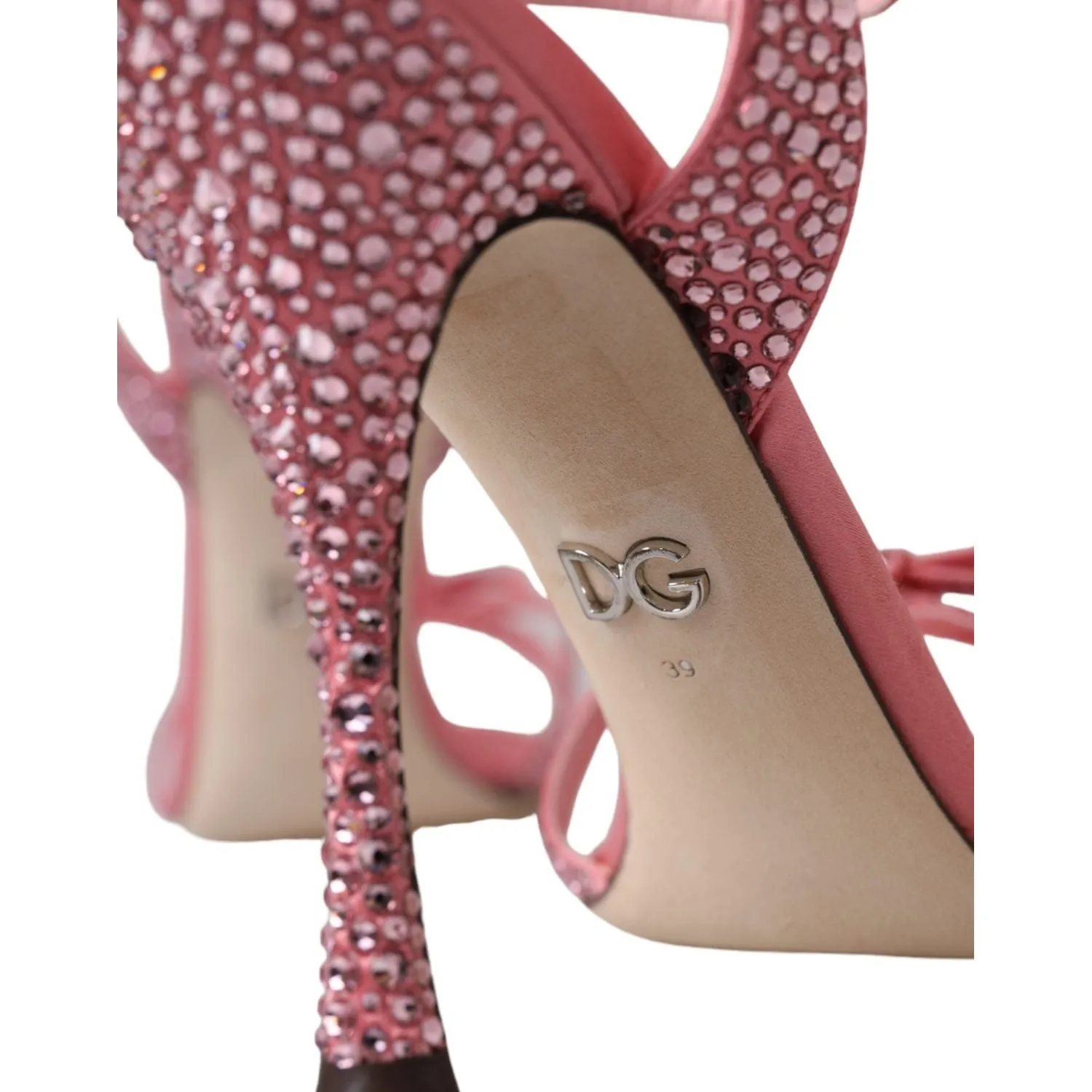 Dolce & Gabbana Pink Strass Ankle Strap Heels Sandals Shoes