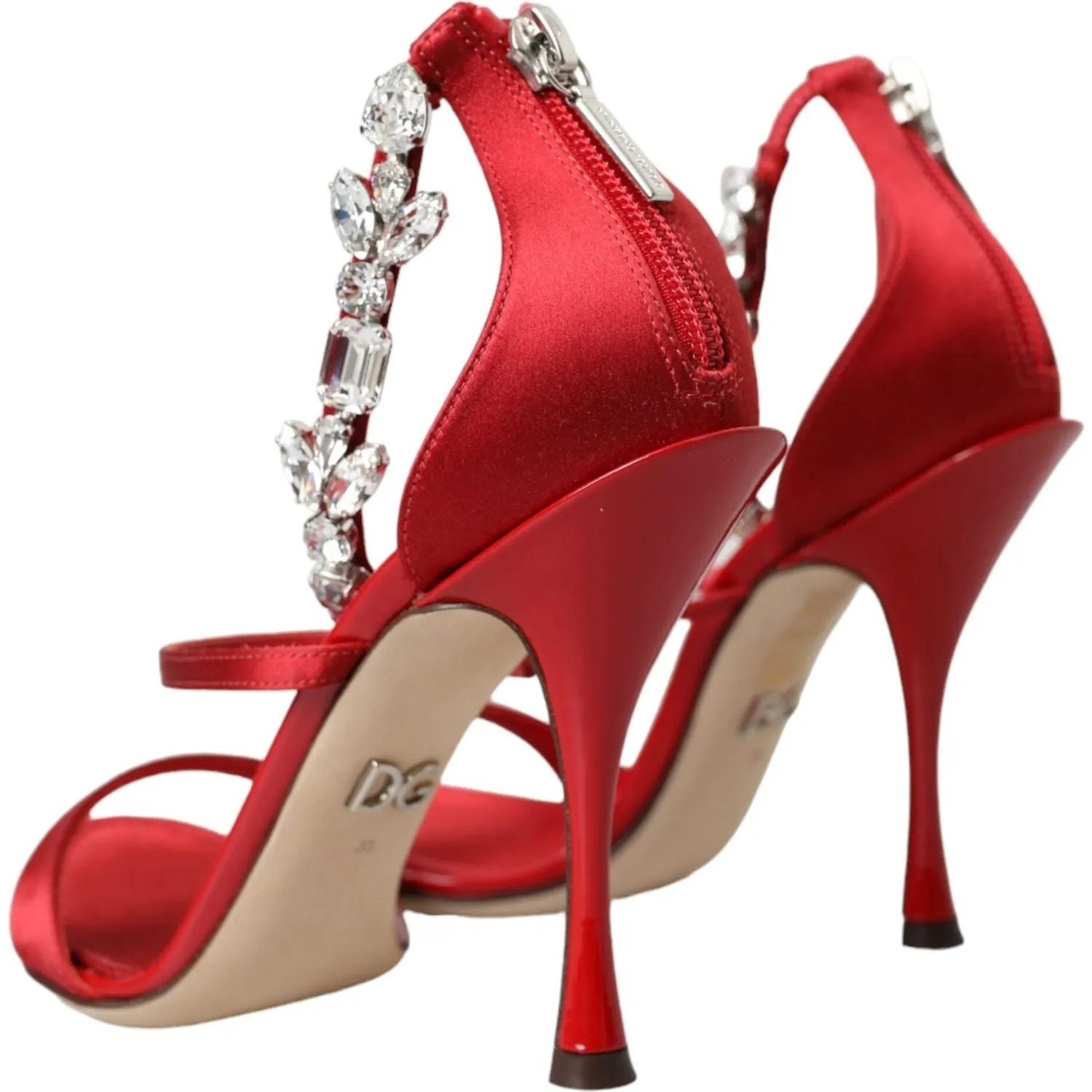 Dolce & Gabbana Red Keira Satin Crystals Sandals Heels Shoes