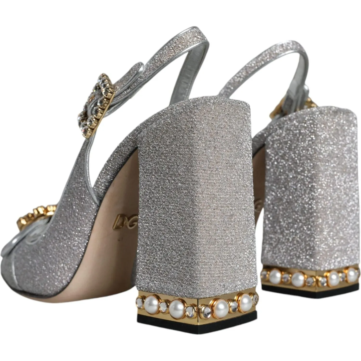 Dolce & Gabbana Silver Crystal Slingback Heels Sandals Shoes