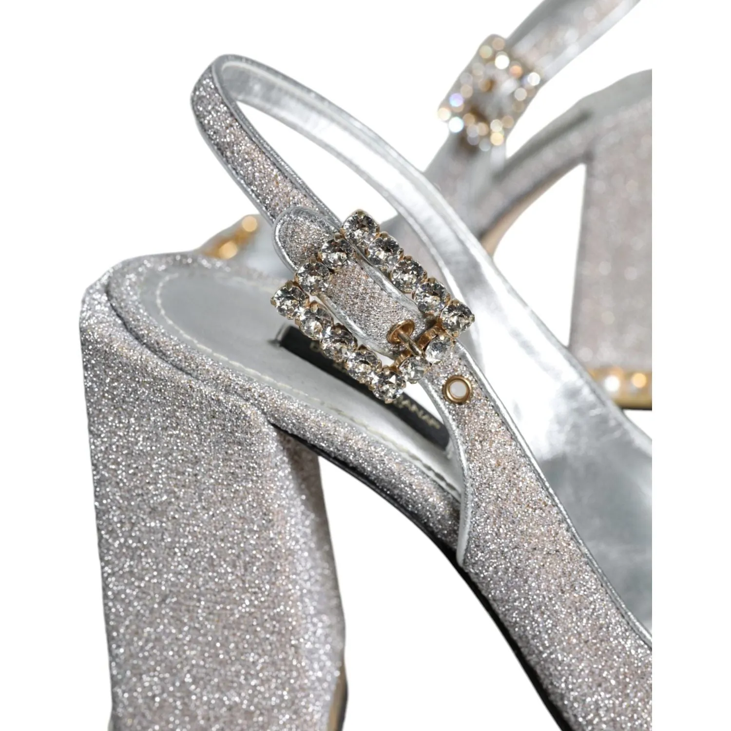 Dolce & Gabbana Silver Crystal Slingback Heels Sandals Shoes