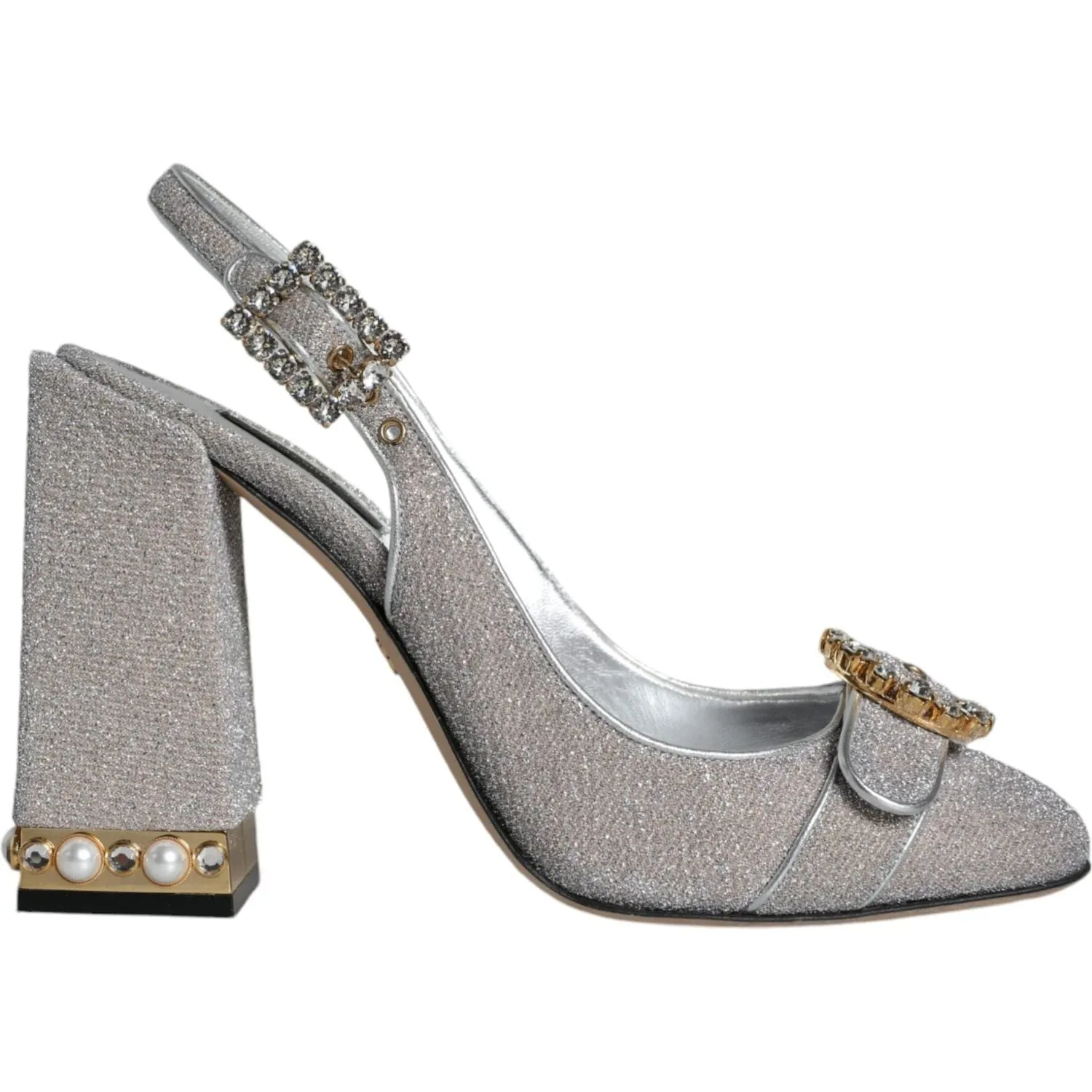 Dolce & Gabbana Silver Crystal Slingback Heels Sandals Shoes