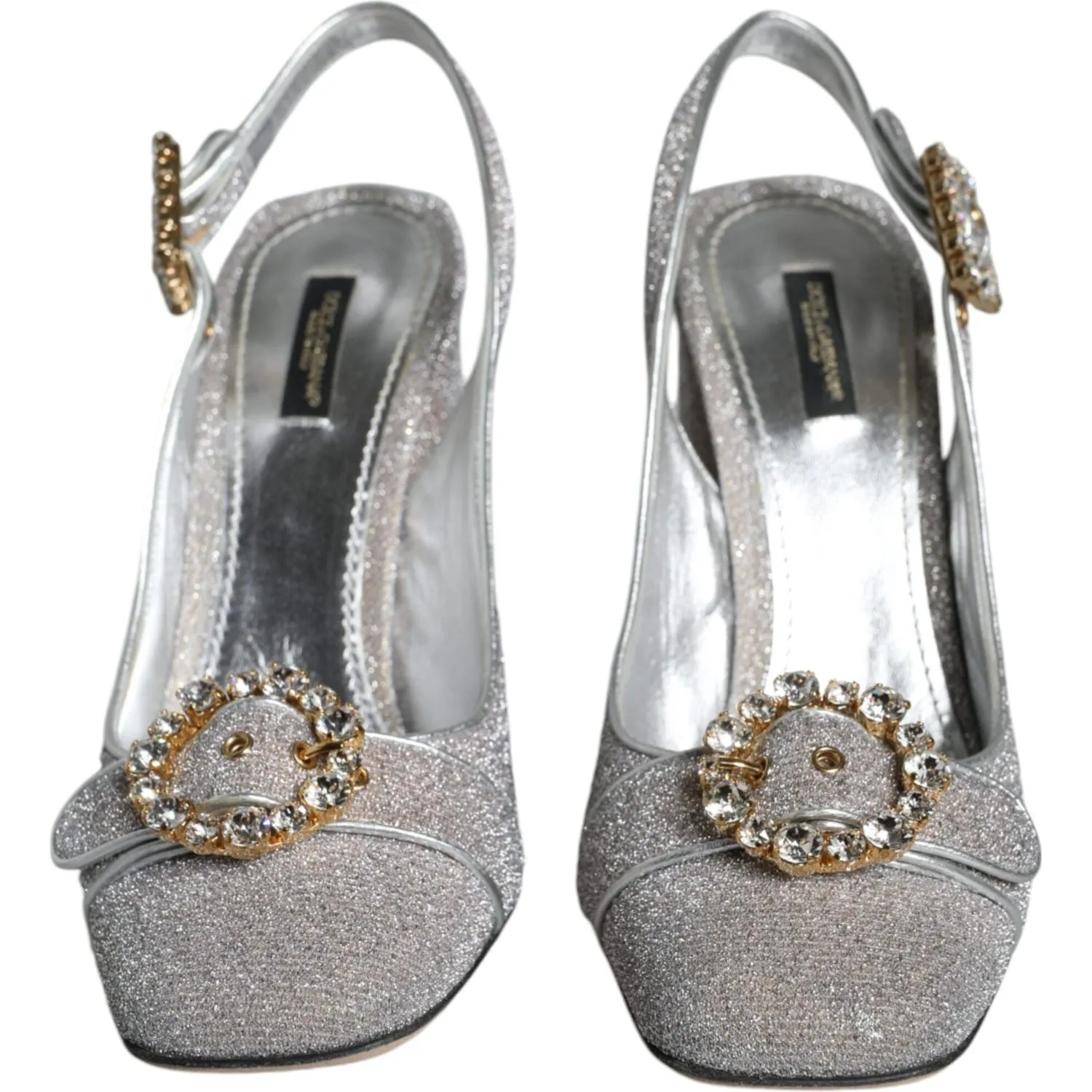 Dolce & Gabbana Silver Crystal Slingback Heels Sandals Shoes