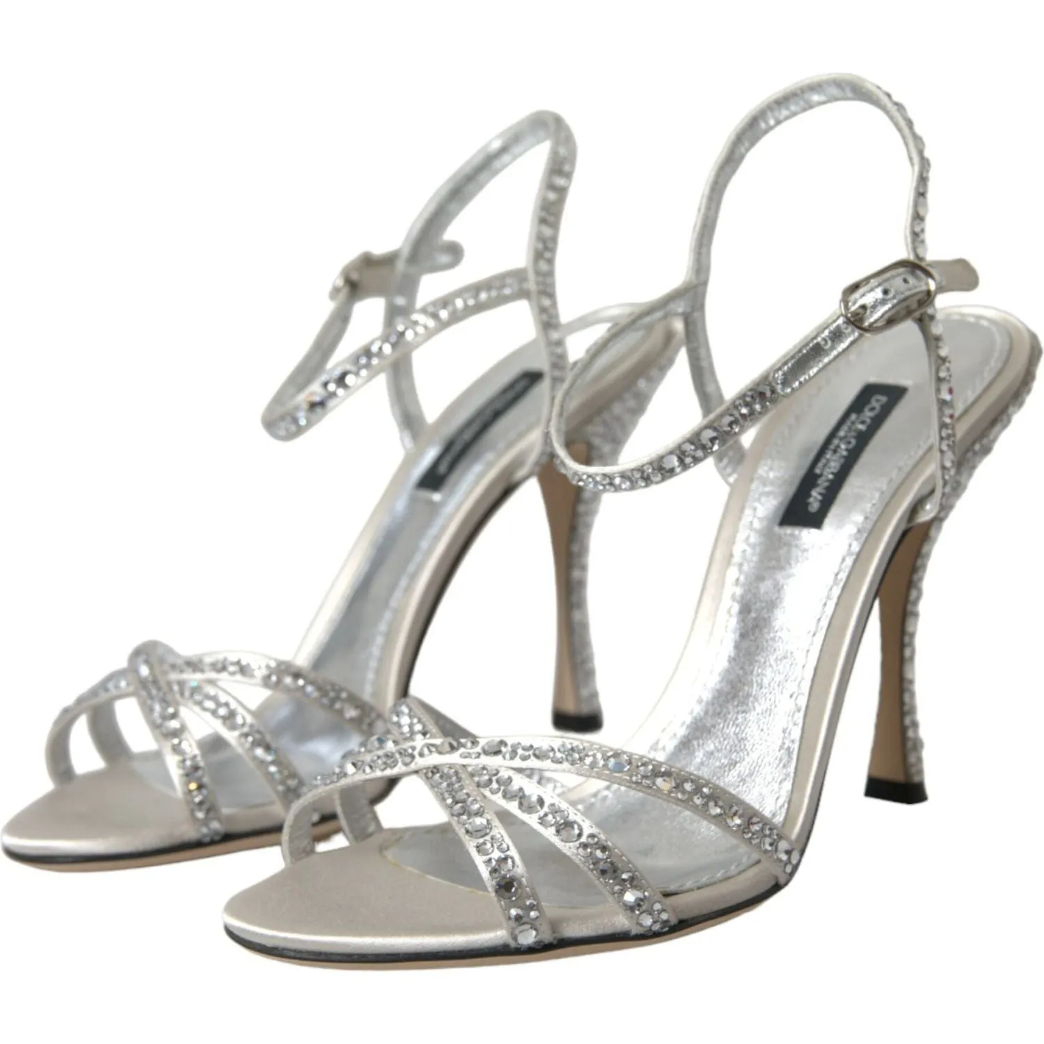 Dolce & Gabbana Silver Viscose Crystal Heels Sandals Shoes