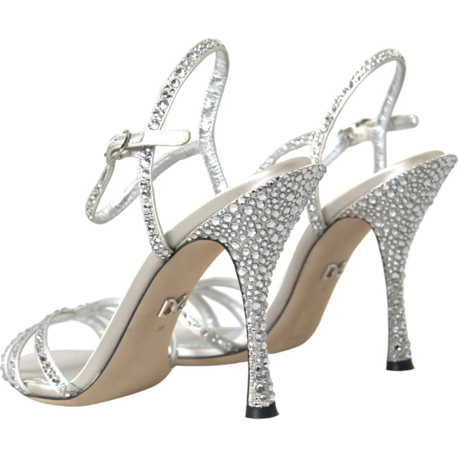 Dolce & Gabbana Silver Viscose Crystal Heels Sandals Shoes