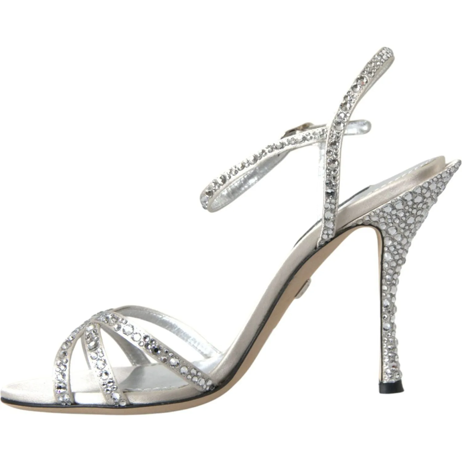 Dolce & Gabbana Silver Viscose Crystal Heels Sandals Shoes