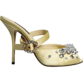 Dolce & Gabbana Yellow Crystal Slides Heels Sandals Shoes