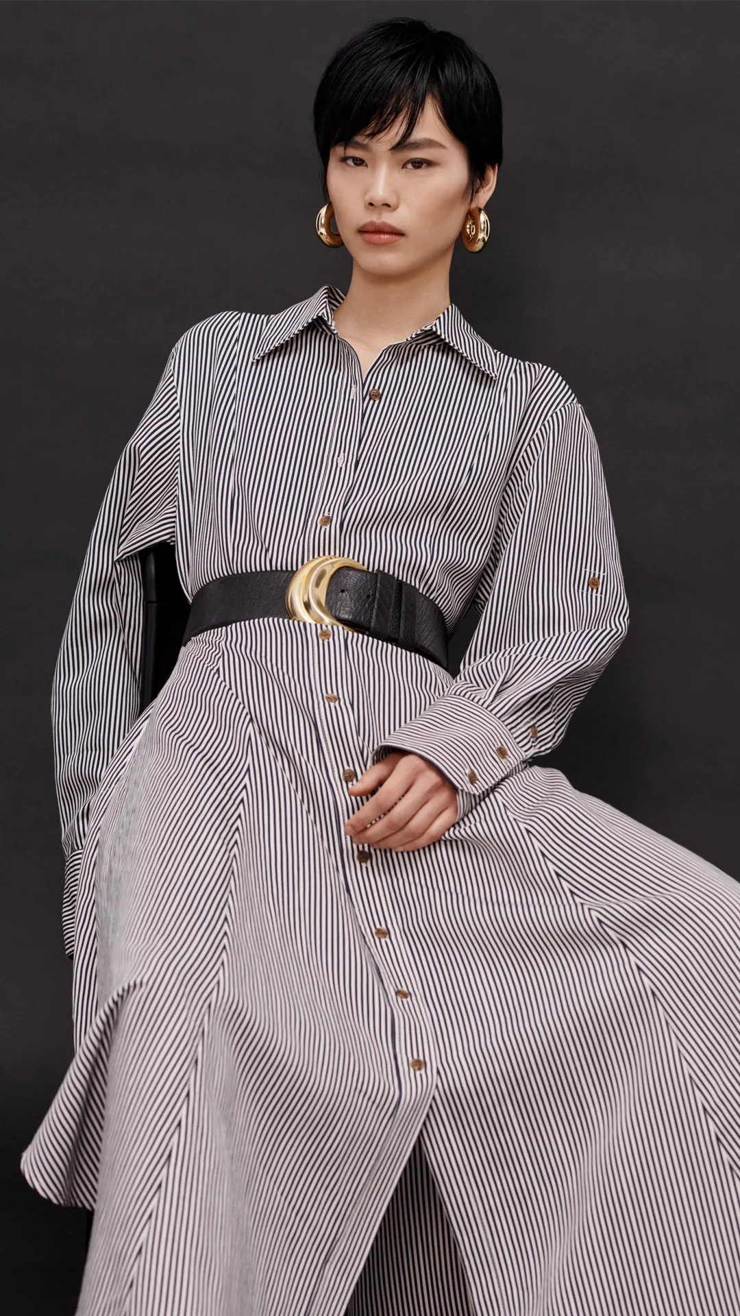 Easy Shirt Dress in Yarn-Dyed Viscose | Navy Stripe