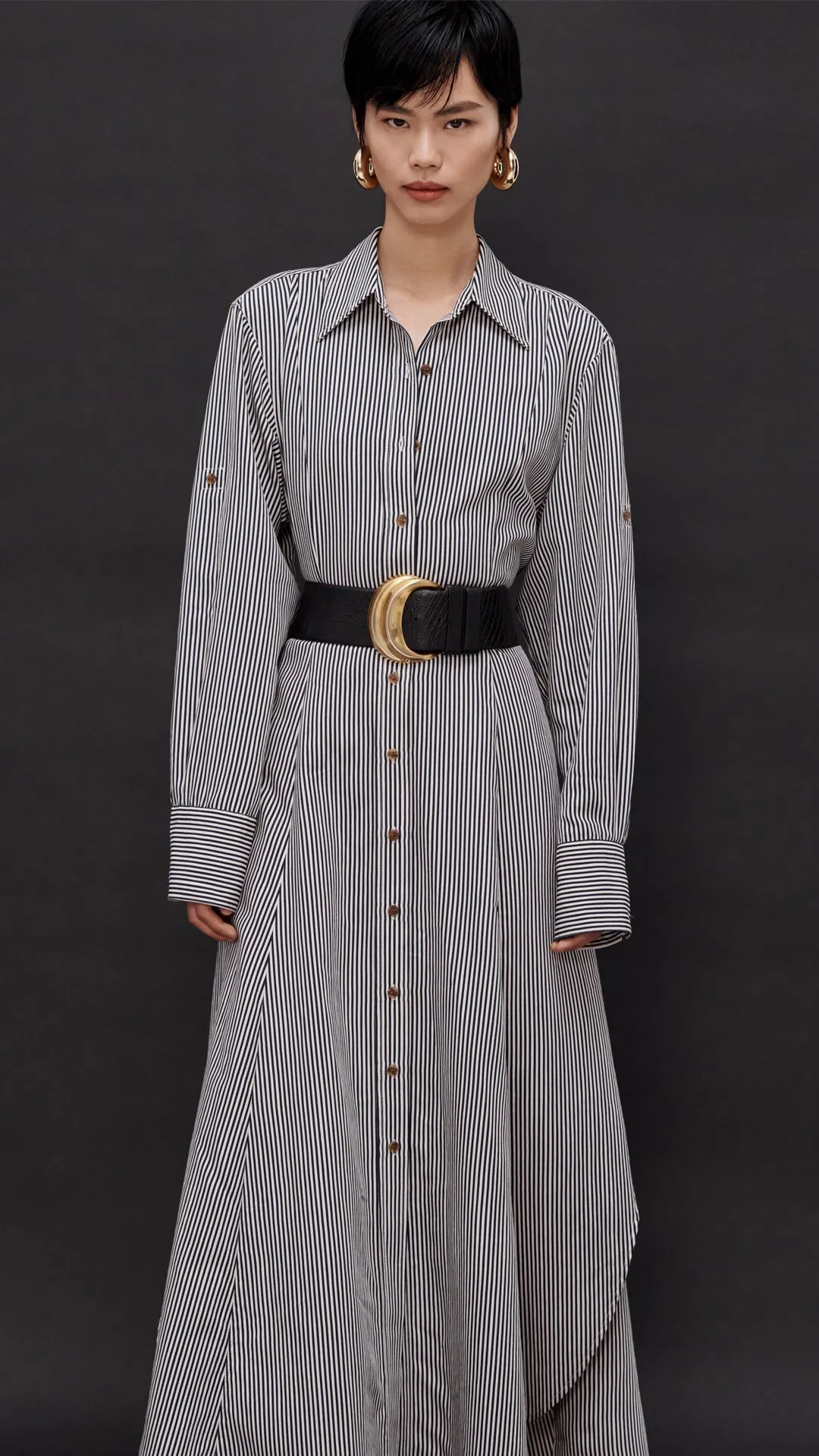 Easy Shirt Dress in Yarn-Dyed Viscose | Navy Stripe