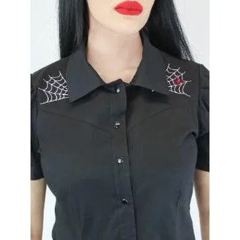 Embroidered Spiderwebs and Spider Black Western Top by Hemet