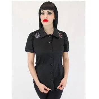 Embroidered Spiderwebs and Spider Black Western Top by Hemet