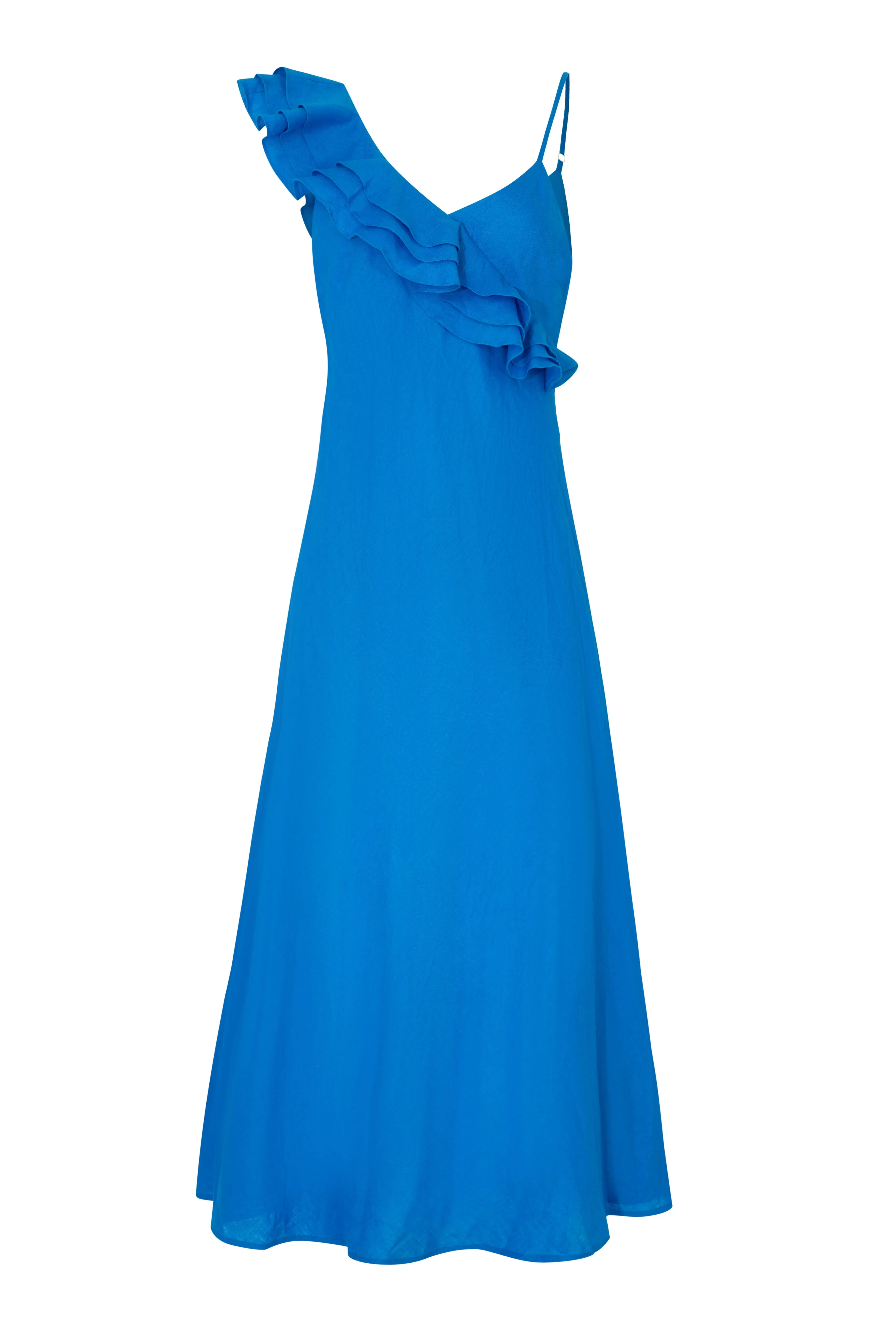 Every Flounce Counts Blue Ruffle Strappy Midi Dress