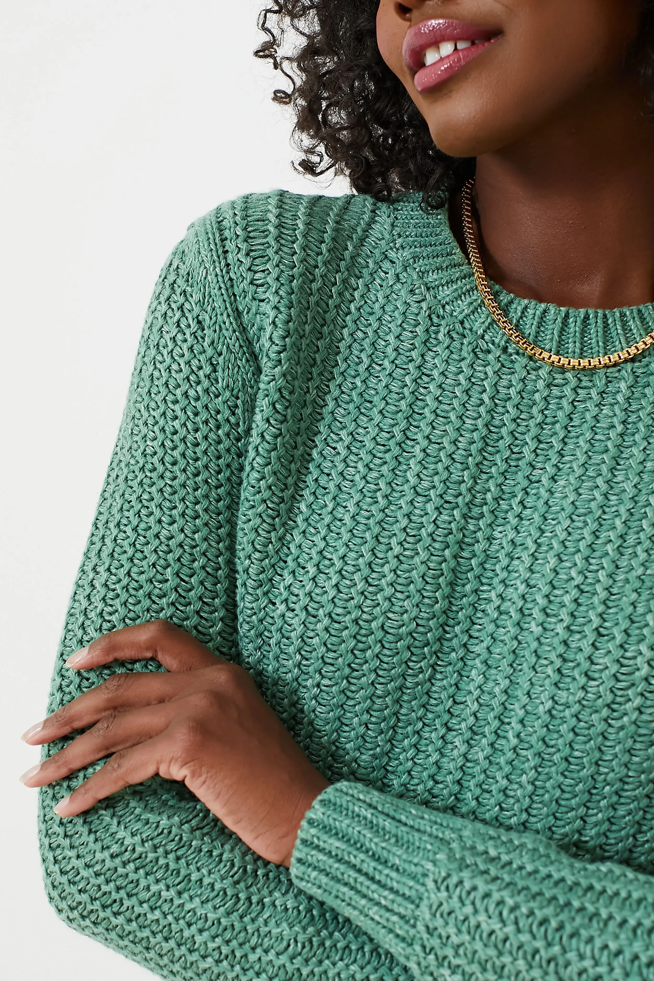 Fairway Green Marl Cotton Blend Long Sleeve Pullover