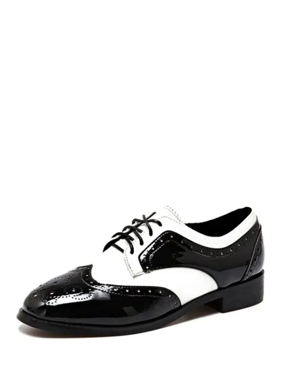 Fashion Lace Up Two Tone Wingtip Flat Shoes