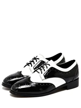 Fashion Lace Up Two Tone Wingtip Flat Shoes