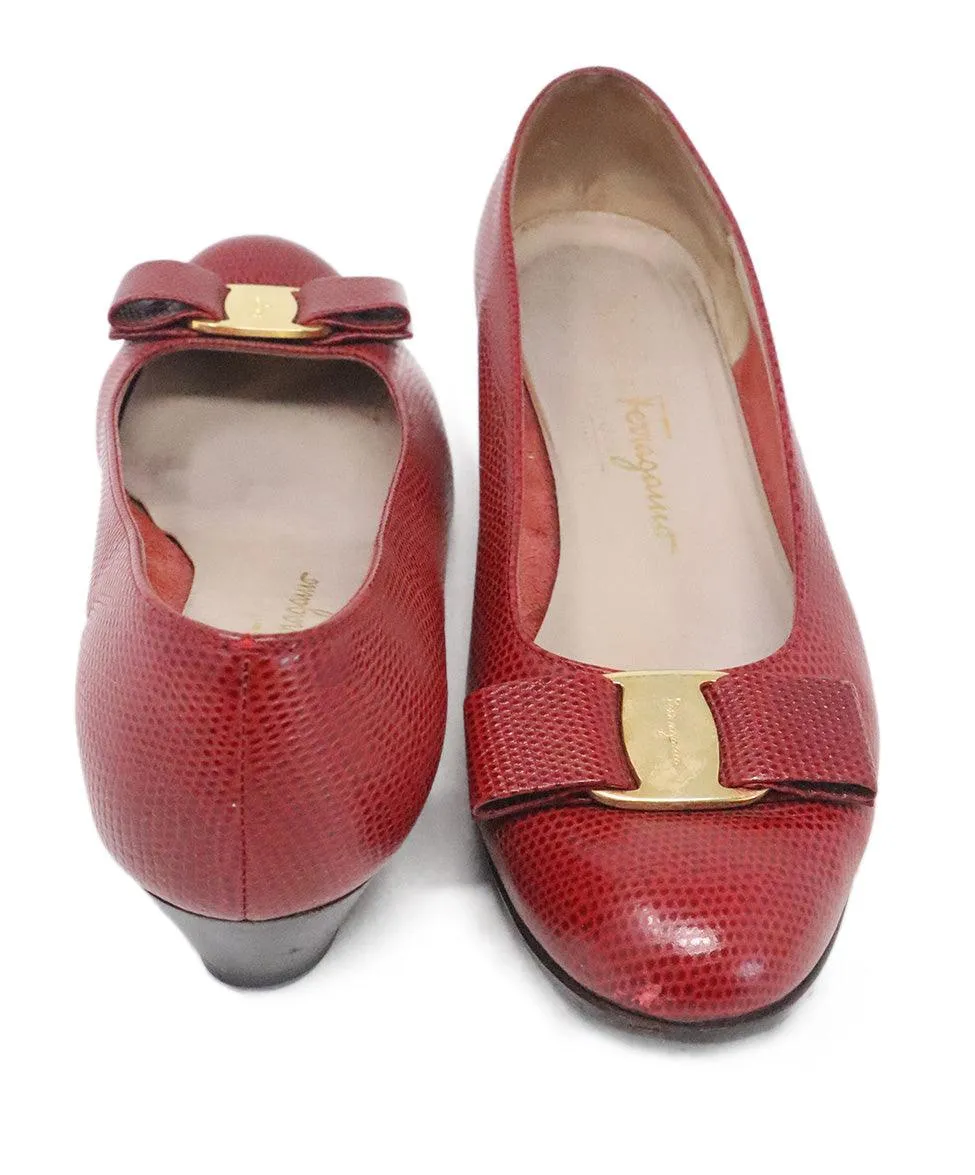 Ferragamo Red Pressed Leather Heels sz 6.5