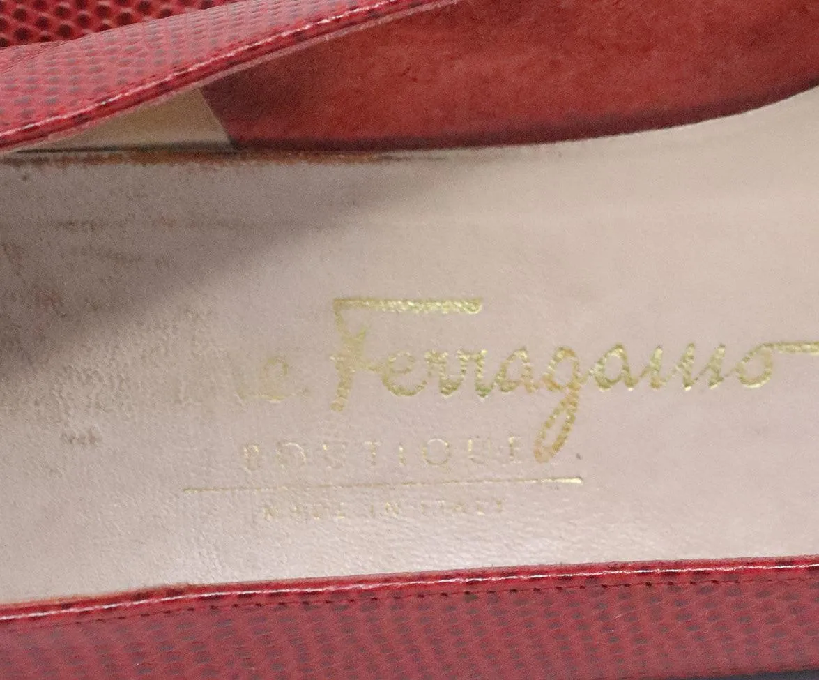 Ferragamo Red Pressed Leather Heels sz 6.5