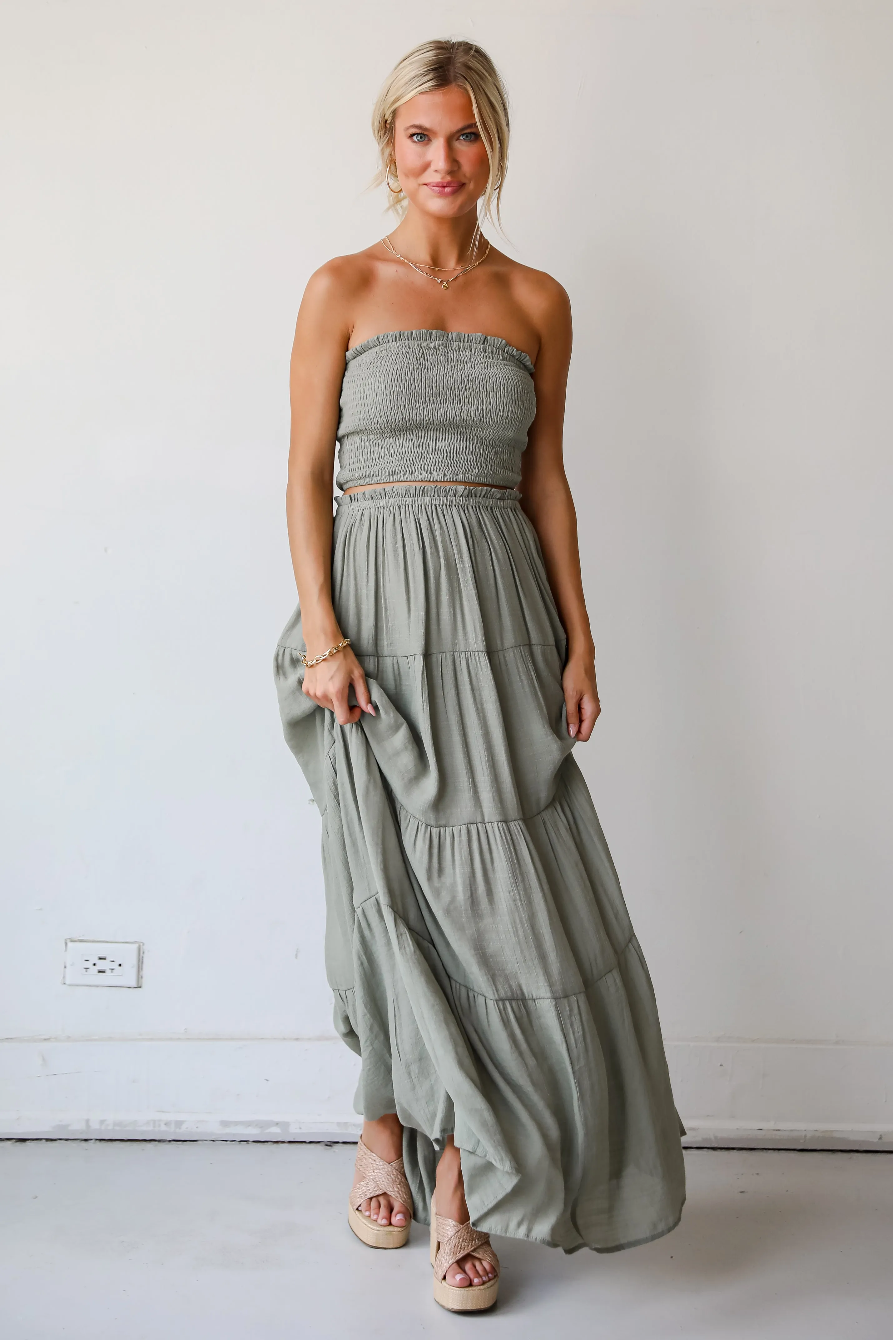 FINAL SALE - Goddess Vibes Light Olive Smocked Tube Top - DU DEAL