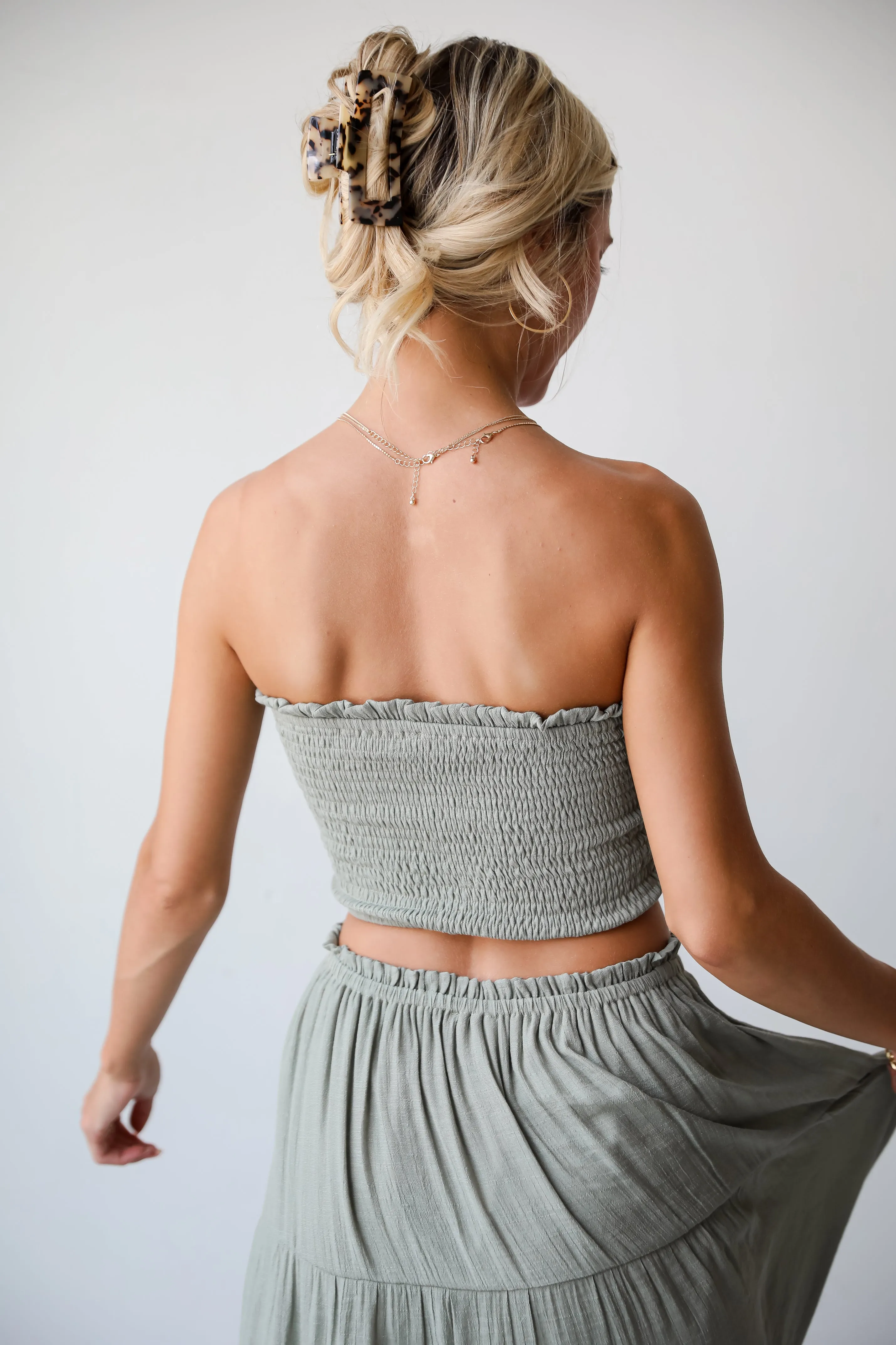 FINAL SALE - Goddess Vibes Light Olive Smocked Tube Top - DU DEAL