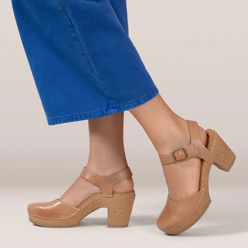 Finley Quarter Strap Cork Heel in Camel