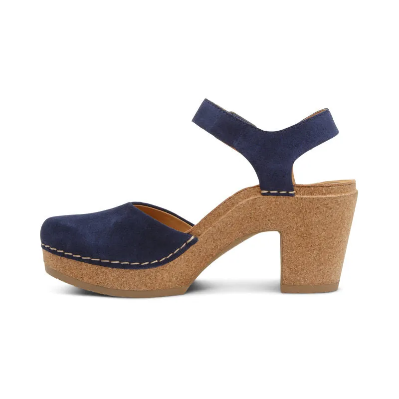 Finley Quarter Strap Cork Heel in Navy