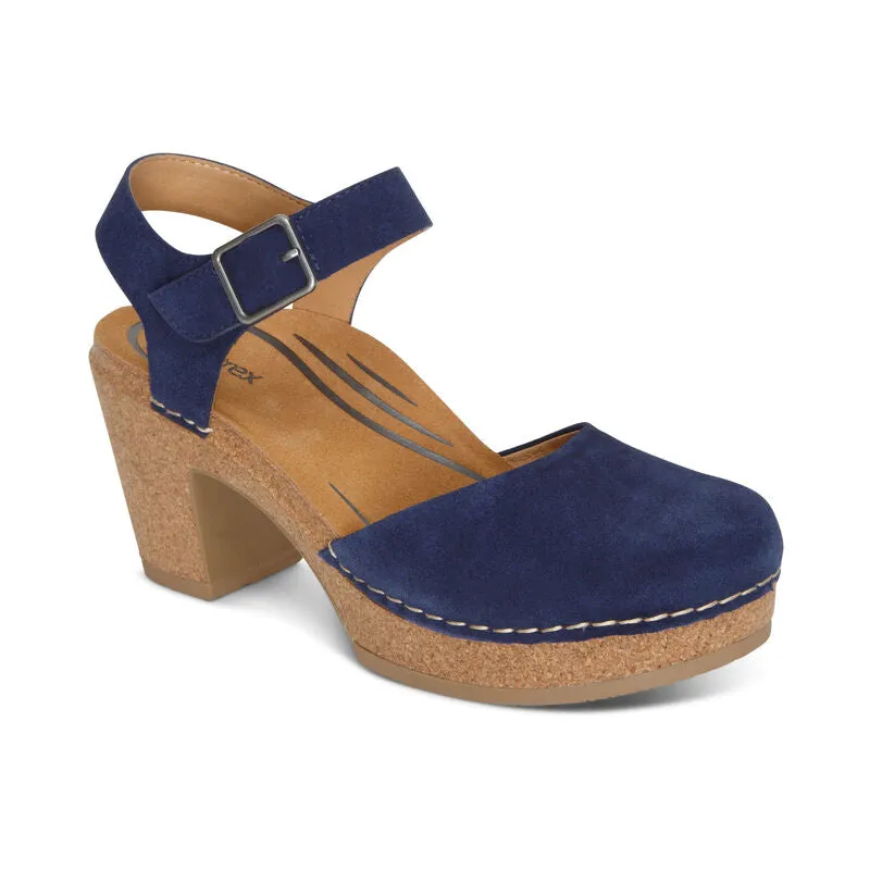 Finley Quarter Strap Cork Heel in Navy