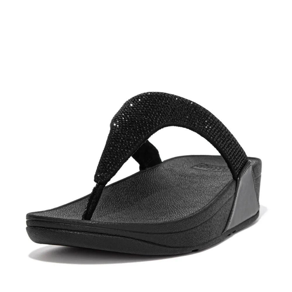 FitFlop Lulu Crystal Embellished Toe Post Sandals All Black