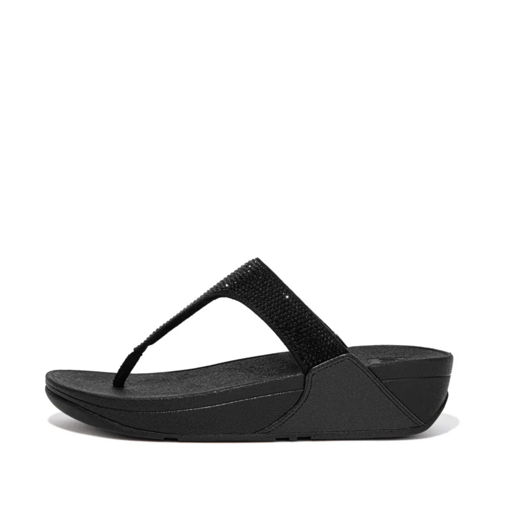 FitFlop Lulu Crystal Embellished Toe Post Sandals All Black