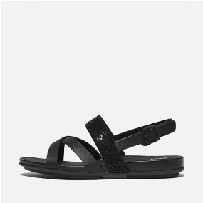 Fitflop Women Gracie Crystal Leather Strappy Back-Strap Sandals |HO6-001| Black