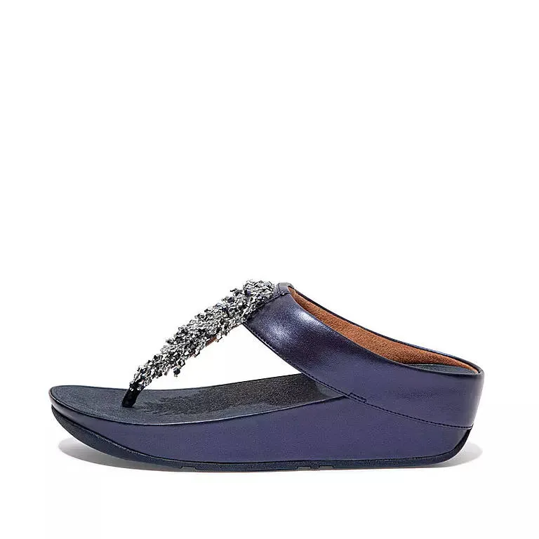 FitFlop Womens Rumba Beaded Toe-Post Sandals Midnight Navy